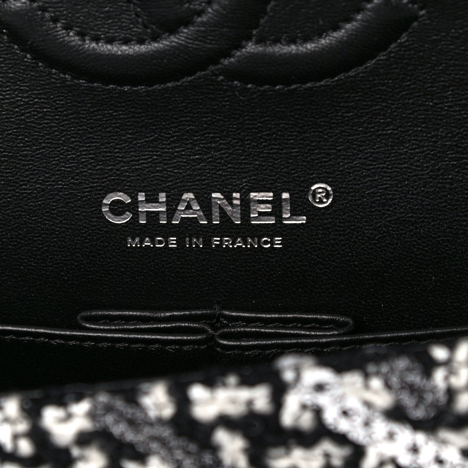 Chanel Tweed Sequin Quilted Medium Double Flap Black White 6 of 12