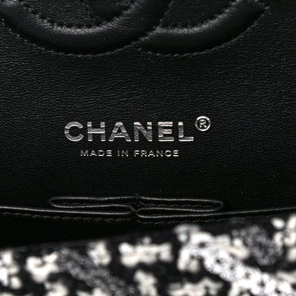 Chanel Tweed Sequin Quilted Medium Double Flap Black White 6 of 12