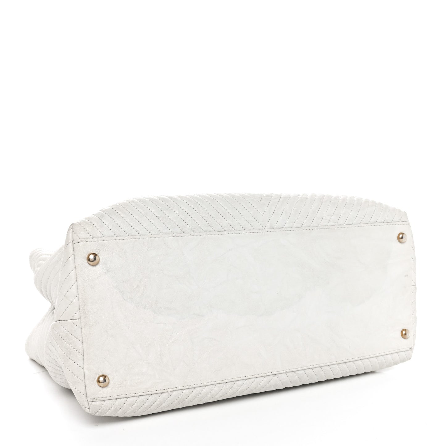 Wrinkled Lambskin Chevron Quilted Surpique Tote White