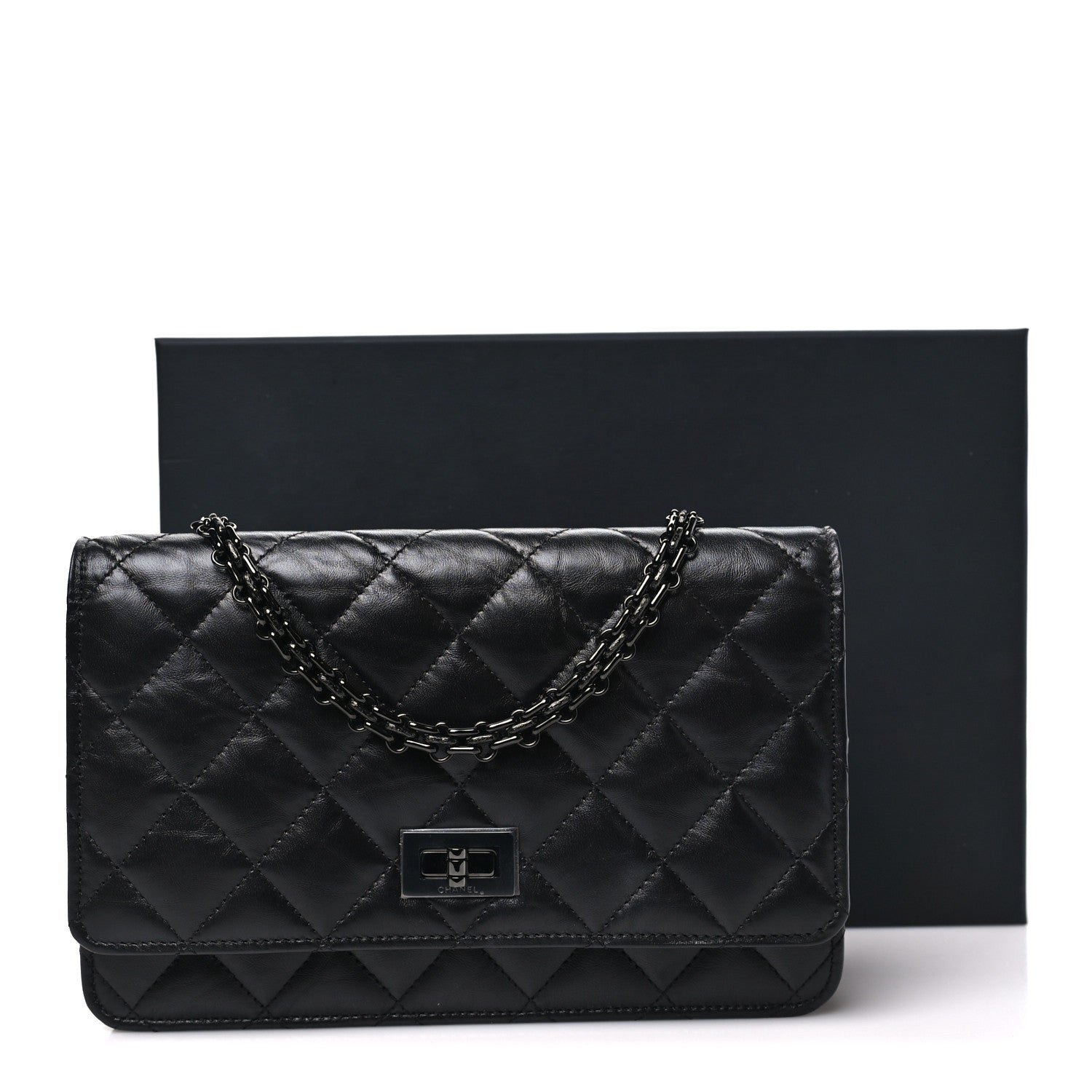 Chanel Aged Calfskin Quilted Reissue Wallet On Chain WOC So Black 12 of 12