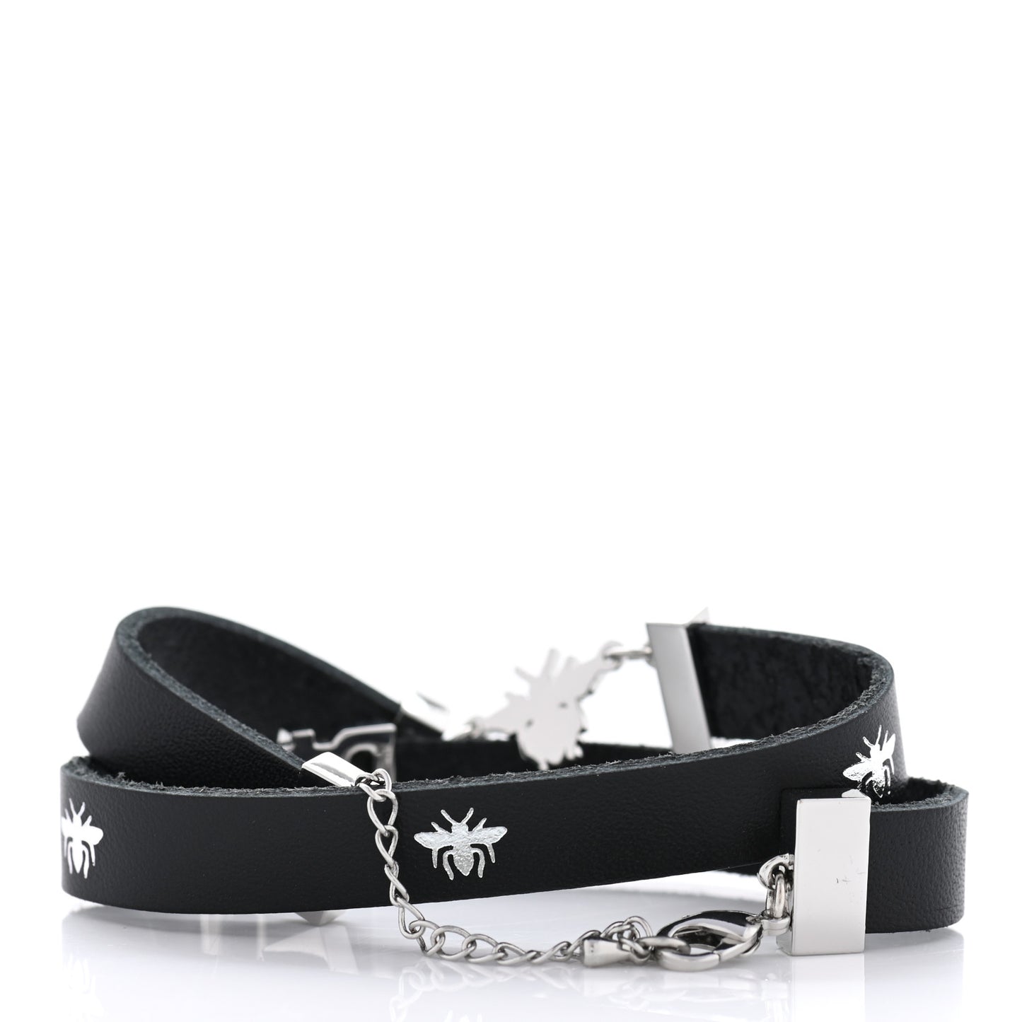 Calfskin Dior Bee Double Bracelet Black