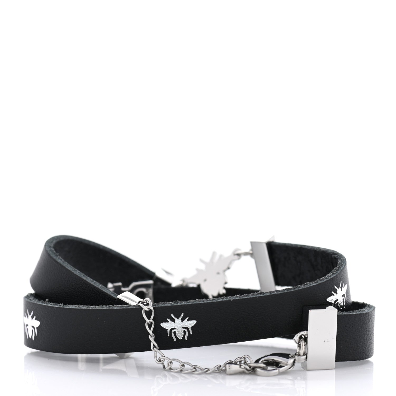 Christian Dior Calfskin Dior Bee Double Bracelet Black 3 of 5