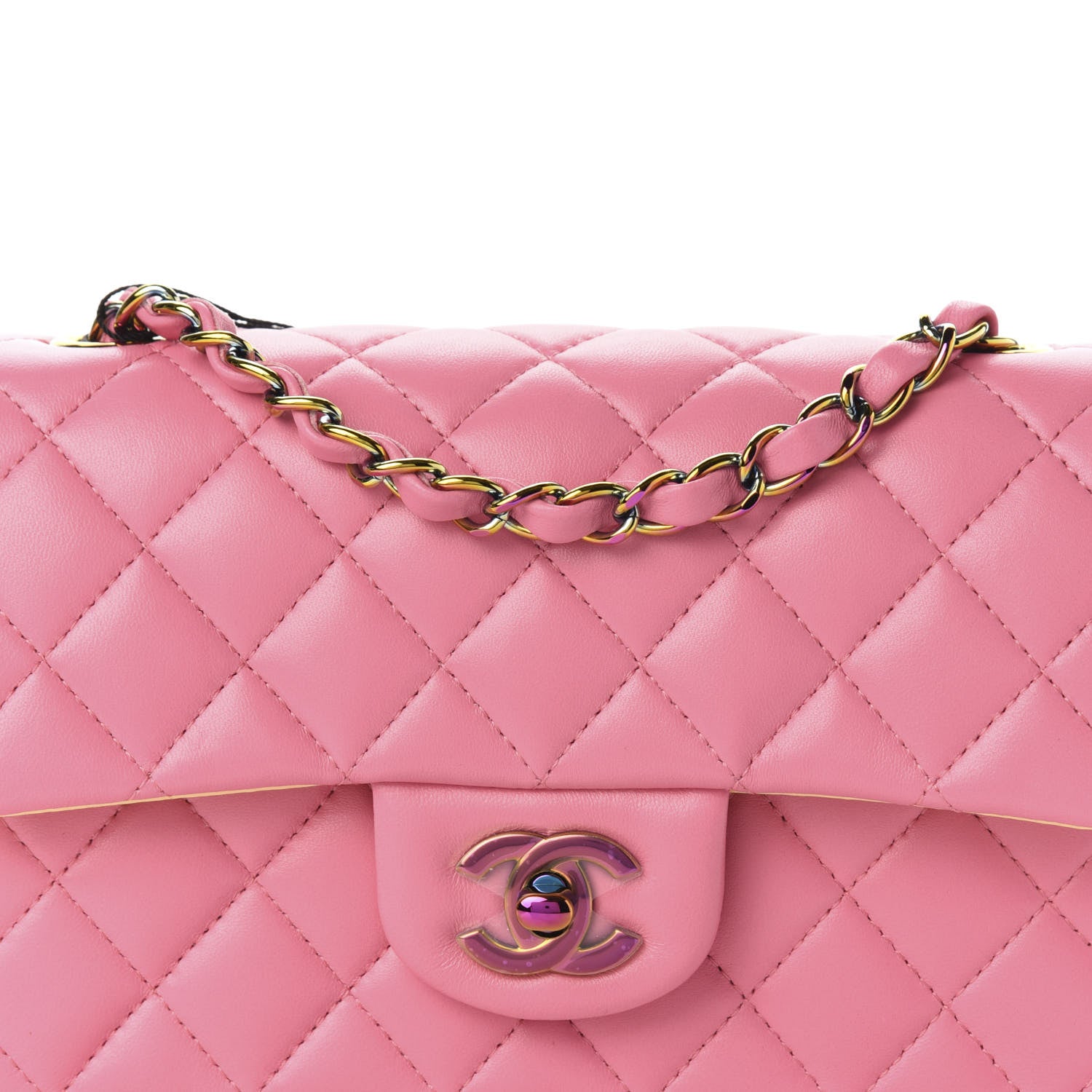 Chanel Lambskin Quilted Mini Rectangular Flap Pink Yellow 10 of 10