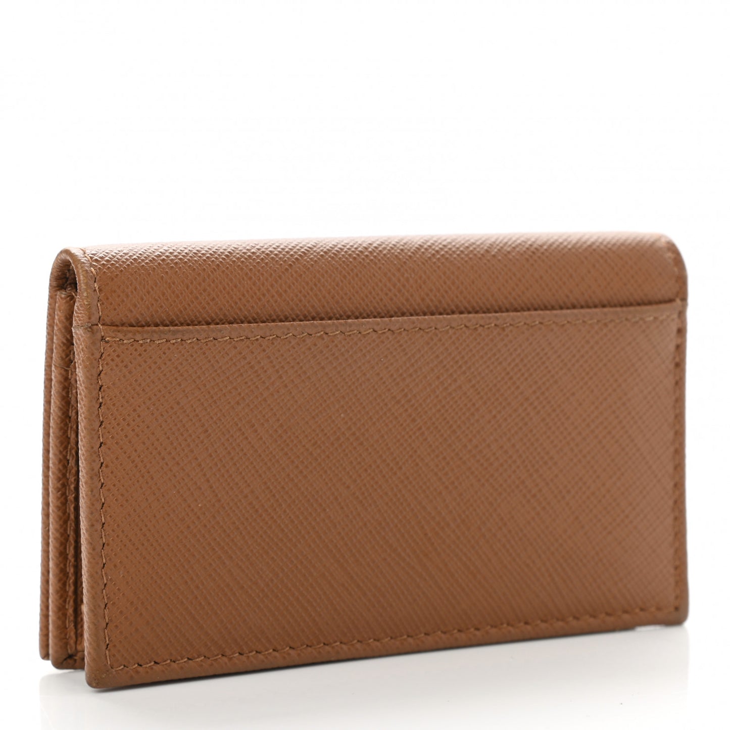 Saffiano Metal Bi-Fold Card Holder Wallet Caramel