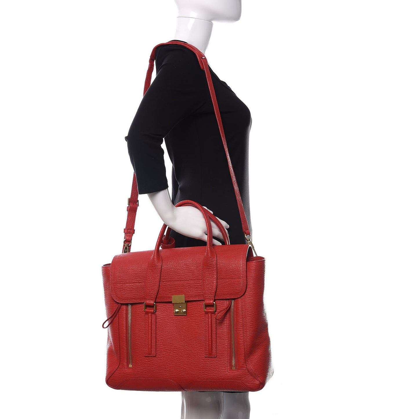 3.1 Textured Calfskin Large Pashli Satchel Red