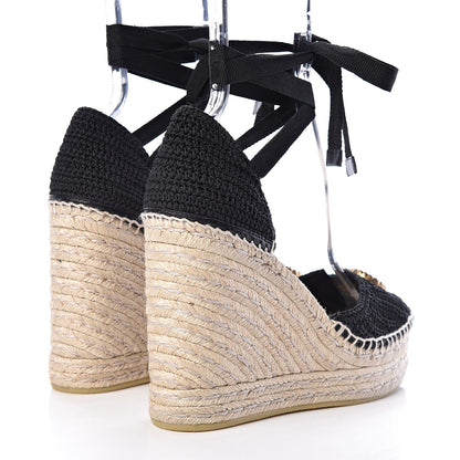 Gucci Cotton Crochet Pearly GG Ankle Wrap Platform Espadrille Wedges 39 Black 4 of 10