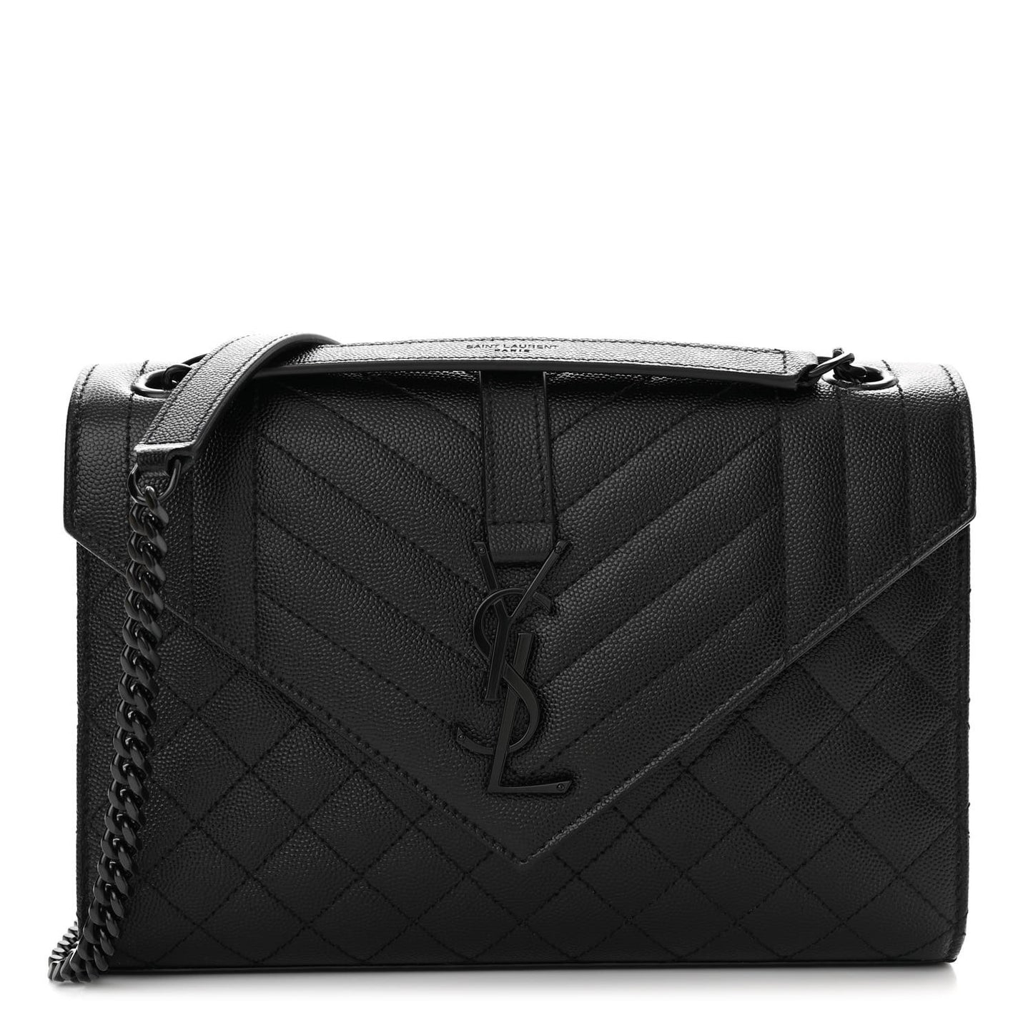 Grain De Poudre Textured Mixed Matelasse Triquilt Medium Monogram Monochrome Satchel Black