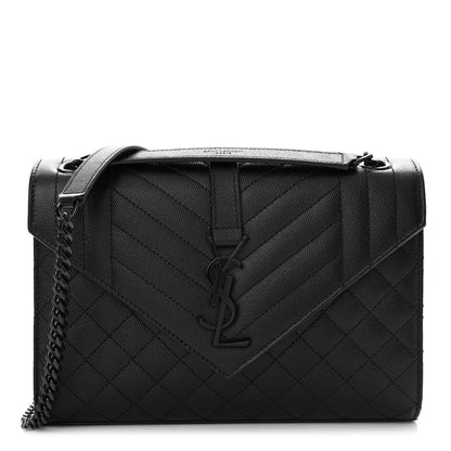 Saint Laurent Grain De Poudre Textured Mixed Matelasse Triquilt Medium Monogram Monochrome Satchel Black 1 of 10