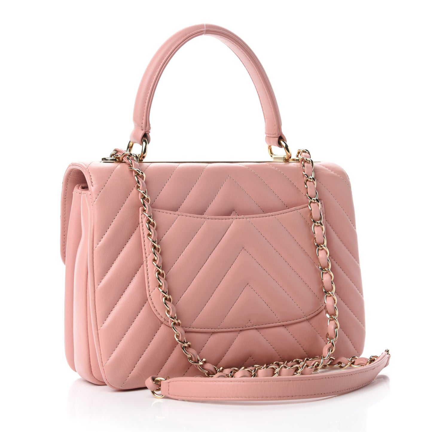 Lambskin Chevron Quilted Small Trendy CC Dual Handle Flap Bag Light Pink