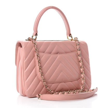 Chanel Lambskin Chevron Quilted Small Trendy CC Dual Handle Flap Bag Light Pink 3 of 10