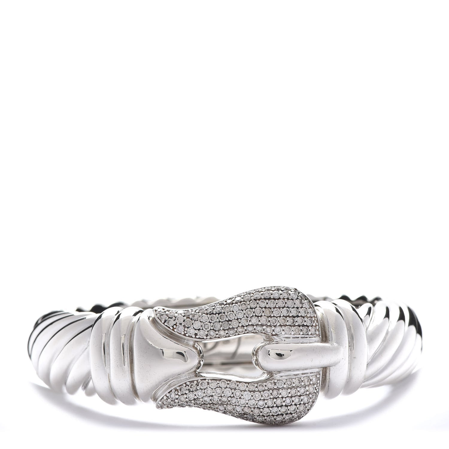 David Yurman Sterling Silver Diamond 15mm Cable Buckle Bracelet 1 of 5