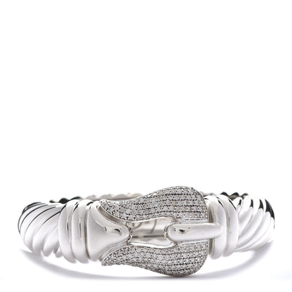 David Yurman Sterling Silver Diamond 15mm Cable Buckle Bracelet 1 of 5