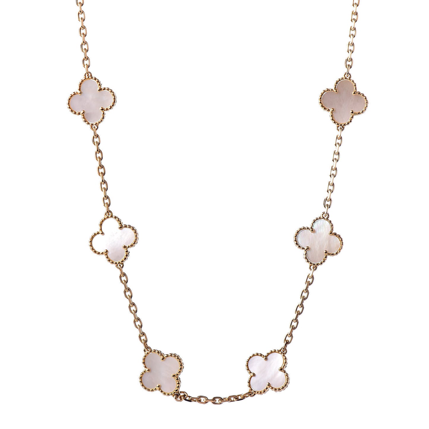 18K Yellow Gold Mother of Pearl 10 Motifs Vintage Alhambra Necklace