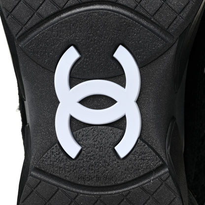 Chanel Tweed Suede Goatskin CC Sneakers 39.5 Black White 6 of 9