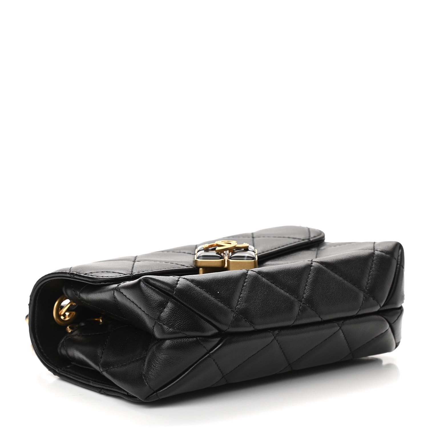 Chanel Lambskin Quilted Diamond Lock Flap Black 4 of 11