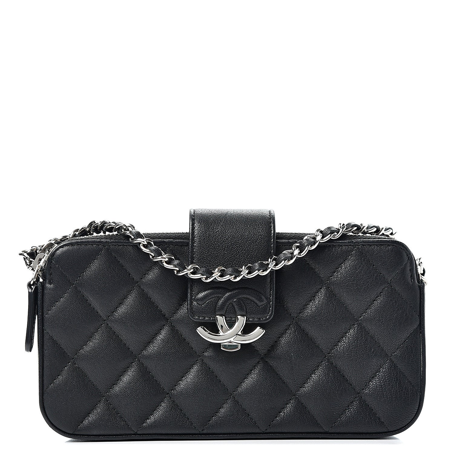 Chanel Goatskin Quilted CC Box Clutch With Chain Black 1 of 11