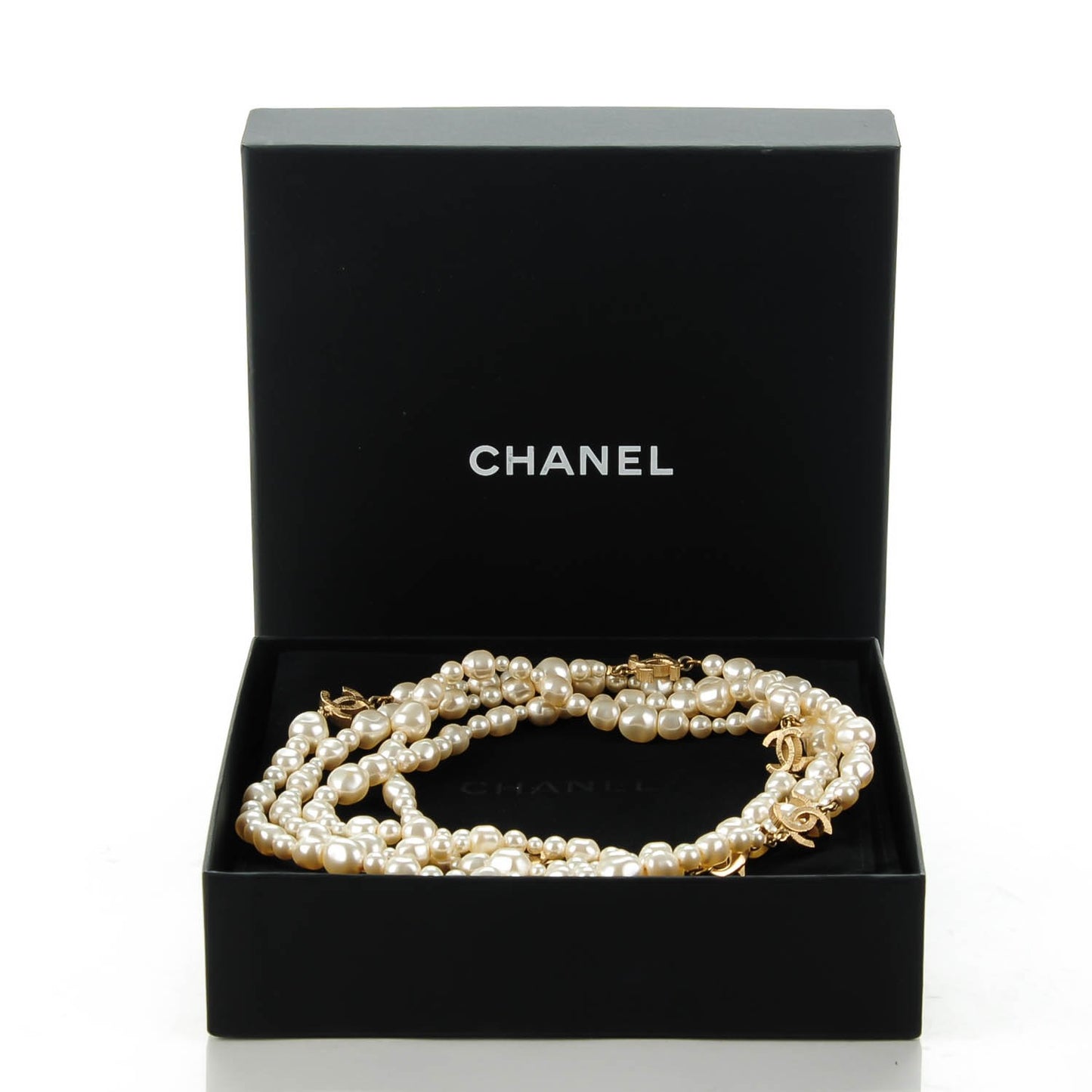 Irregular Pearl CC Long Necklace Light Gold