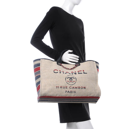 Chanel Striped Canvas Large Deauville Tote Beige 3 of 8