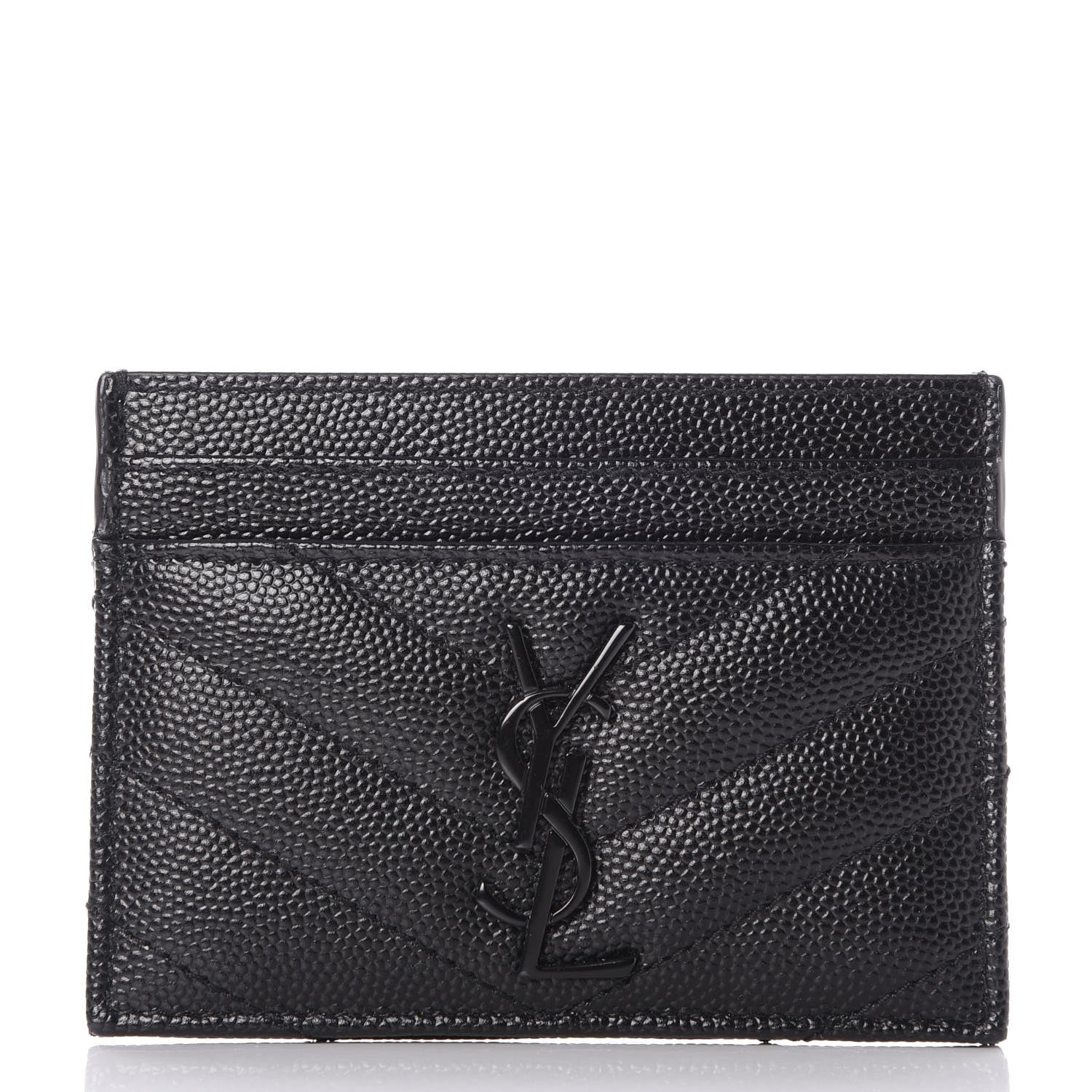 Saint Laurent Grain De Poudre Matelasse Chevron Monogram Credit Card Case Black 1 of 7