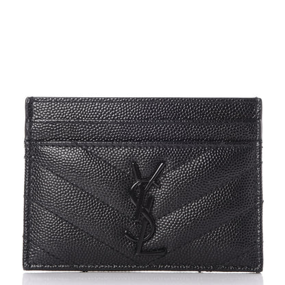 Saint Laurent Grain De Poudre Matelasse Chevron Monogram Credit Card Case Black 1 of 7