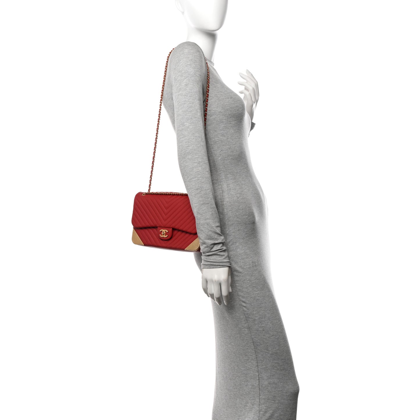 Calfskin Chevron Quilted Rock The Corner Flap Red
