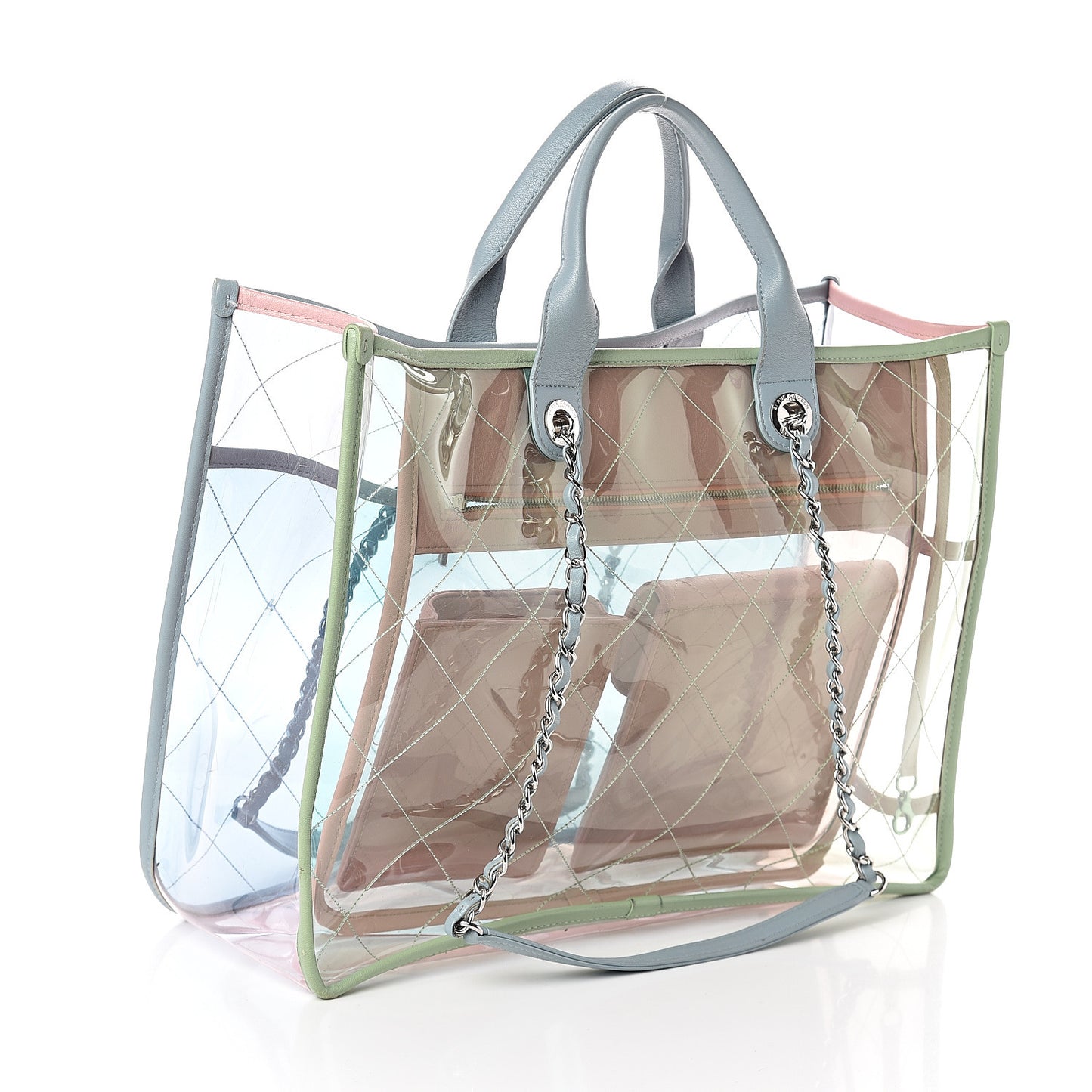 Lambskin PVC Quilted Medium Coco Splash Shopping Bag Blue Green Pink