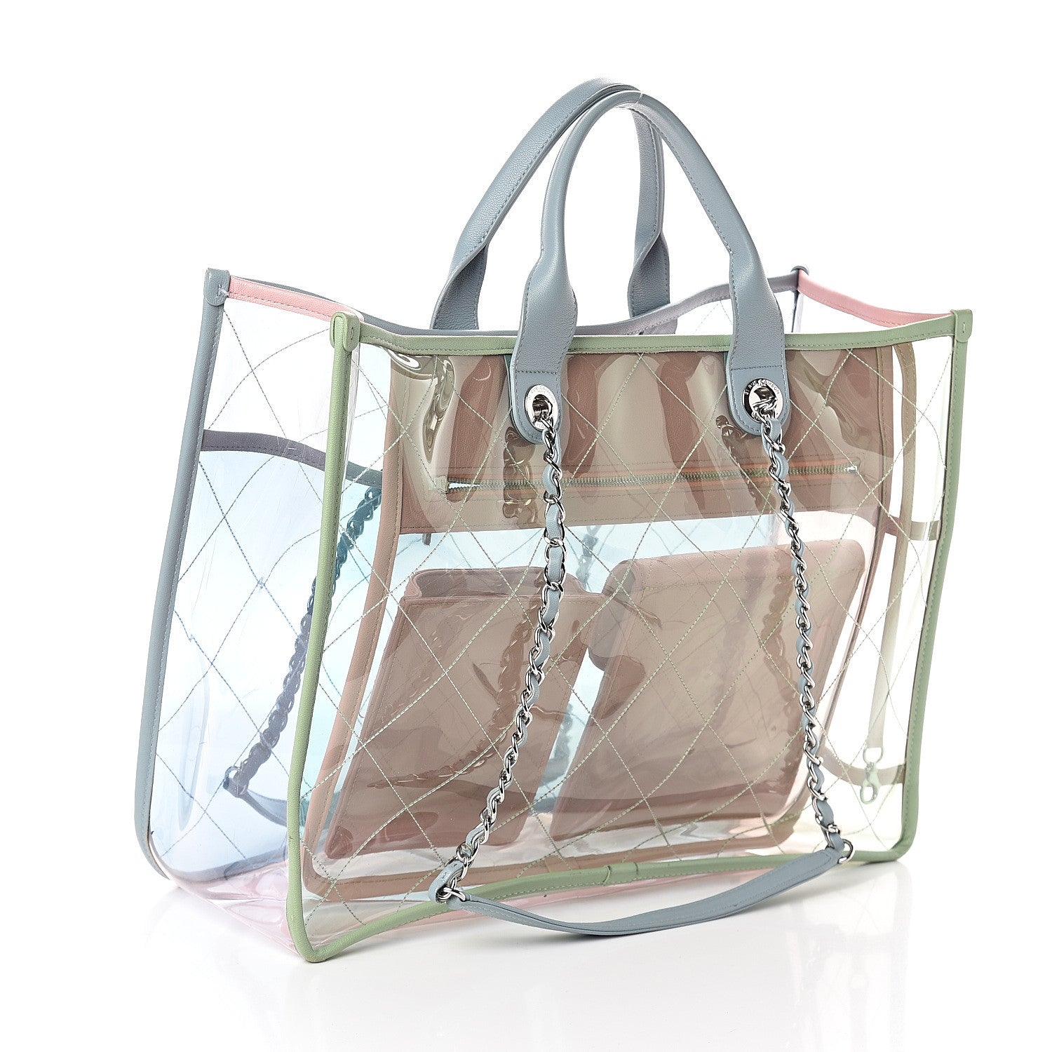 Chanel Lambskin PVC Quilted Medium Coco Splash Shopping Bag Blue Green Pink 2 of 9