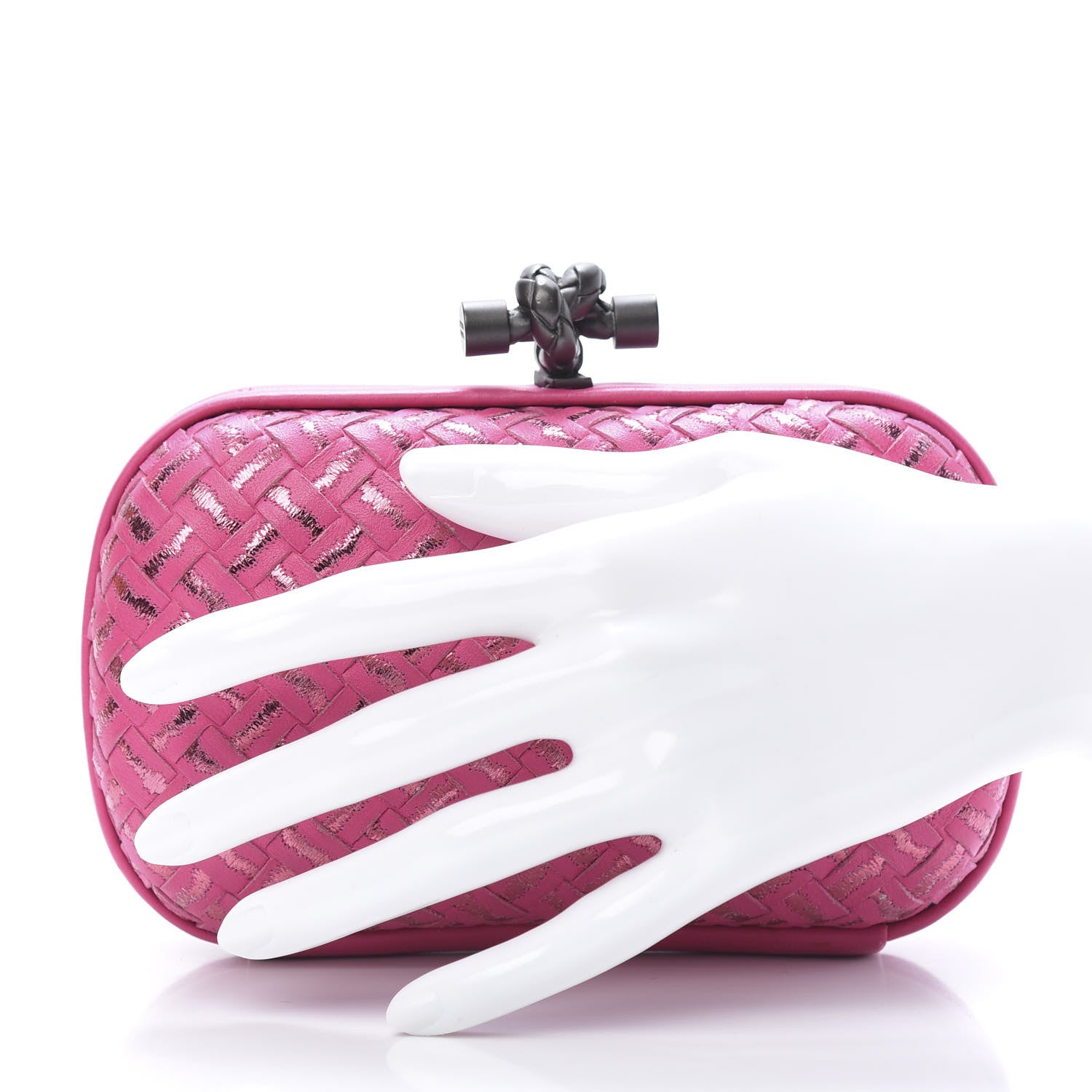 Bottega Veneta Nappa Intrecciato Metallic Placcato Knot Clutch Rose Shock 2 of 6