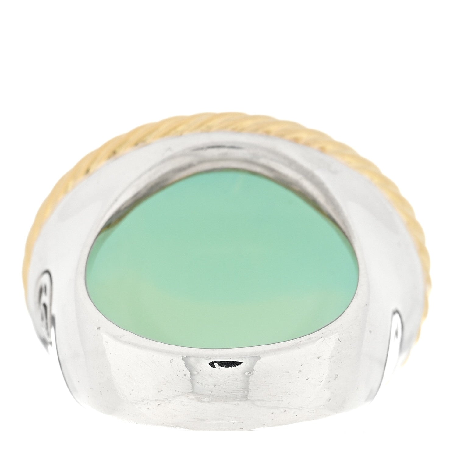 David Yurman Sterling Silver 18K Yellow Gold Chalcedony Oval Ring 54 7 3 of 4