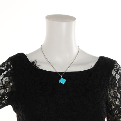 Van Cleef & Arpels 18K White Gold Turquoise 1 Motif Magic Vintage Necklace Pendant 2 of 6