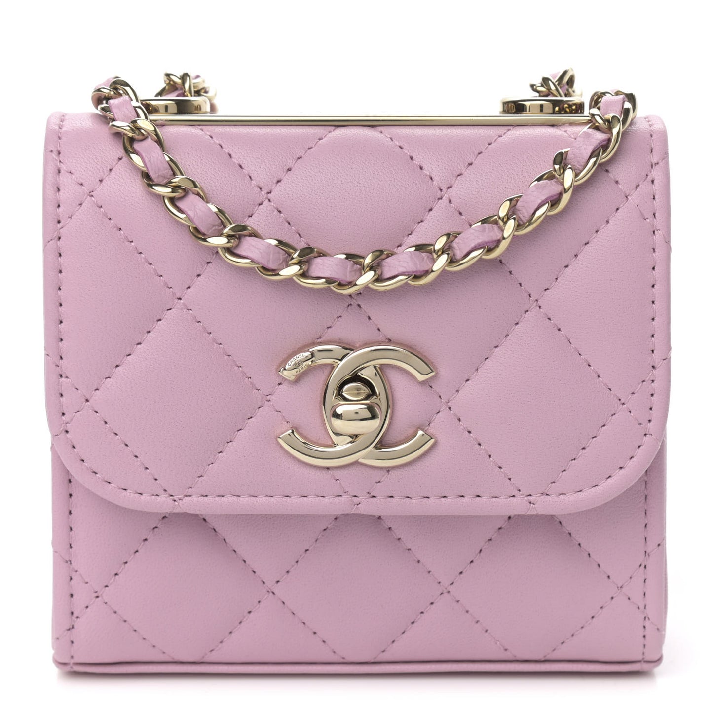 Lambskin Quilted Mini Trendy CC Clutch With Chain Light Pink