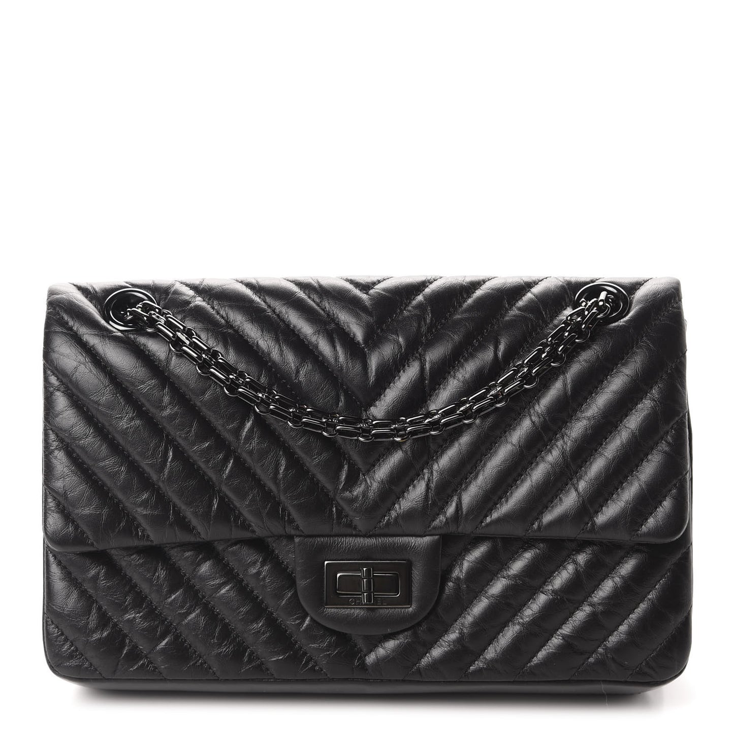 Aged Calfskin Chevron Quilted 2.55 Reissue 225 Flap So Black