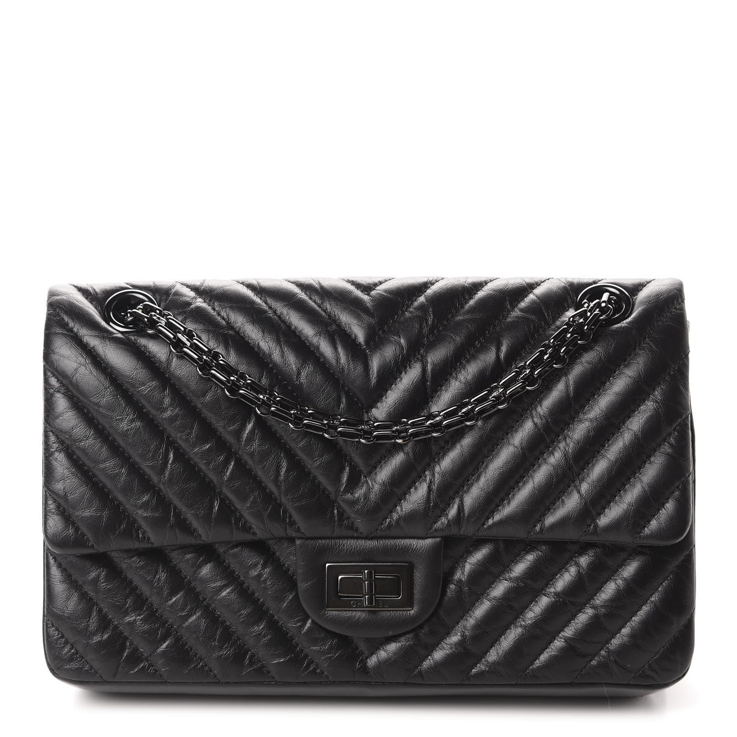 Chanel Aged Calfskin Chevron Quilted 2.55 Reissue 225 Flap So Black 1 of 11