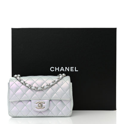 Chanel Iridescent Calfskin Quilted Mini Rectangular Flap Light Blue 14 of 14