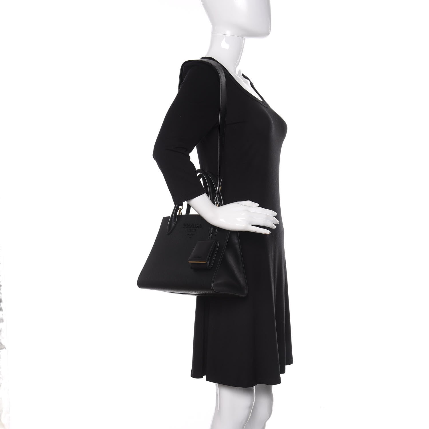 Prada Saffiano Cuir Calfskin Small Monochrome Top Handle Tote Black 2 of 9