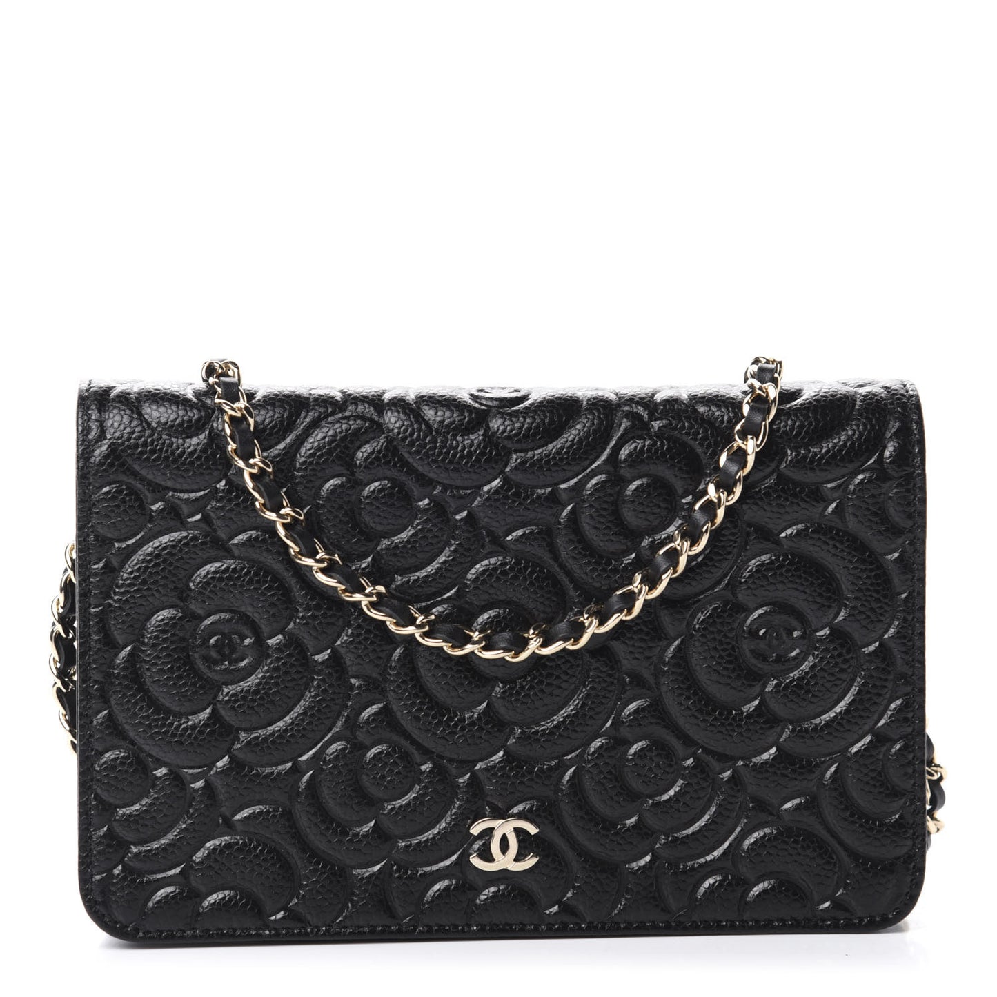 Caviar Camellia Embossed Wallet On Chain WOC Black