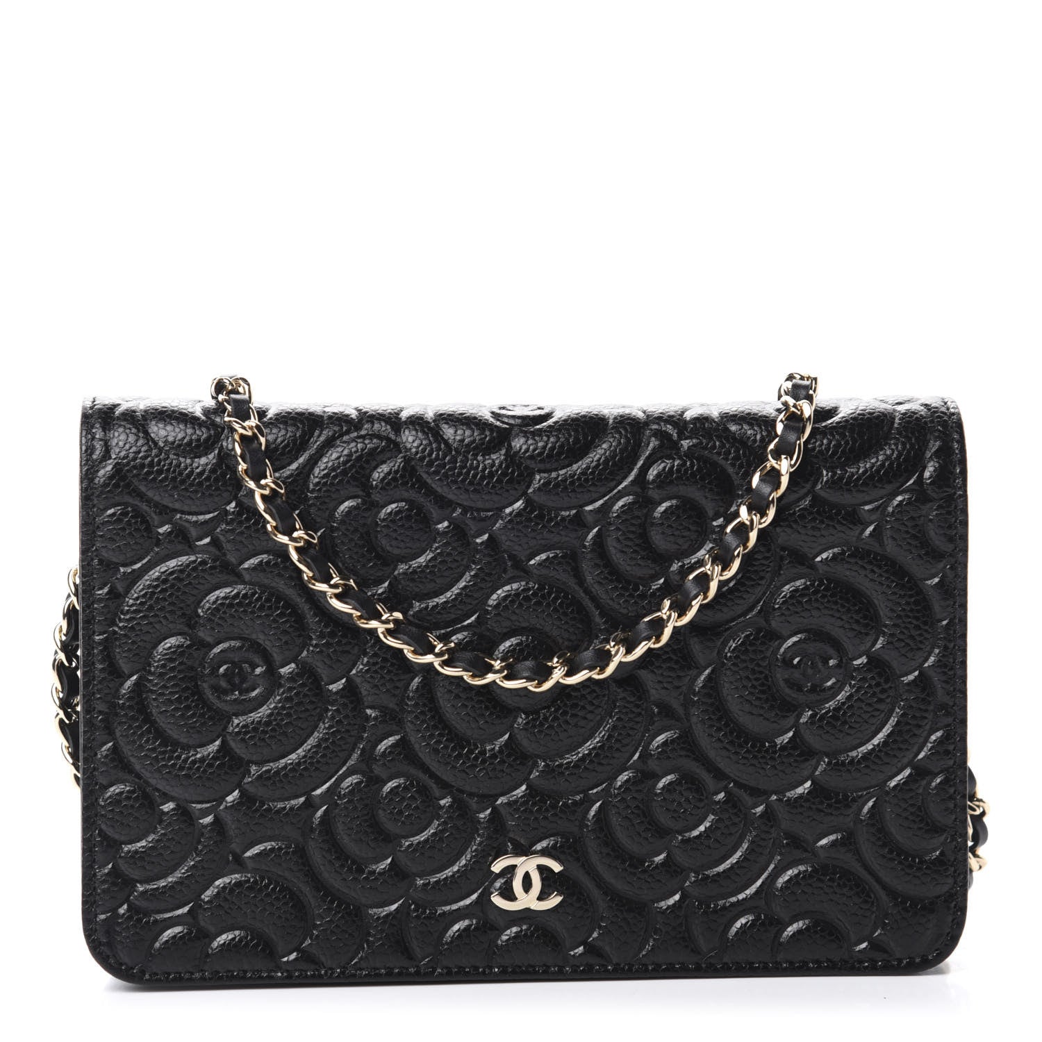Chanel Caviar Camellia Embossed Wallet On Chain WOC Black 1 of 13