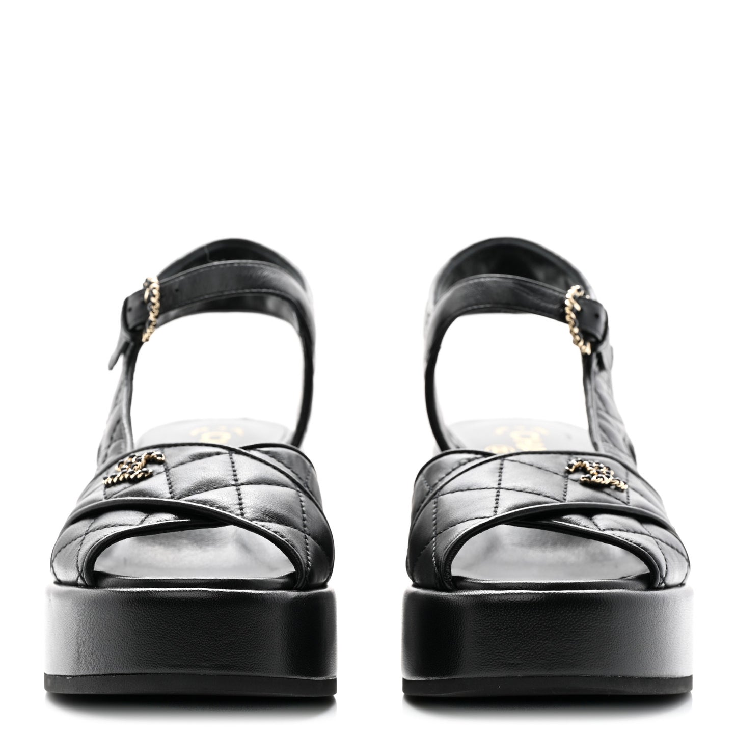 Lambskin Quilted Peep Toe Wedge Sandals 36.5 Black