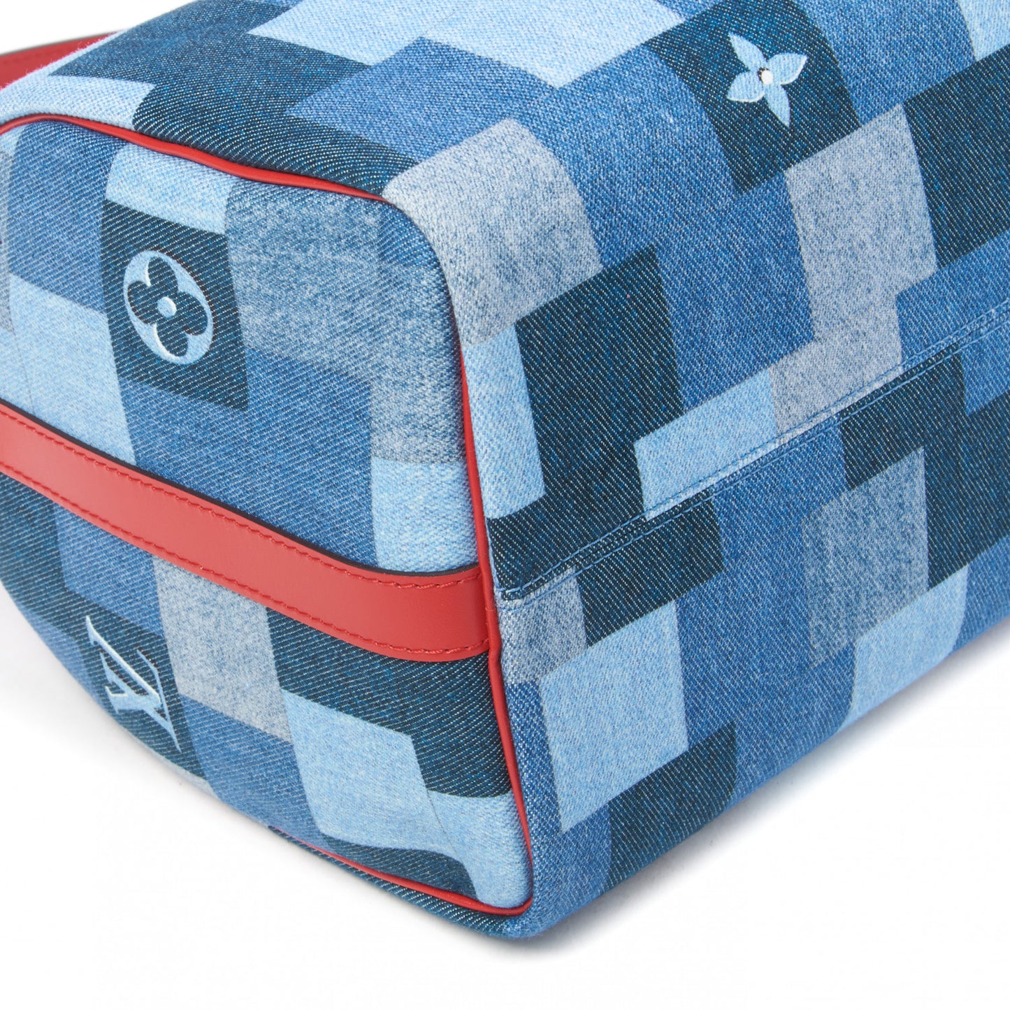 Denim Damier Monogram Patchwork Speedy Bandouliere 30 Blue Rouge