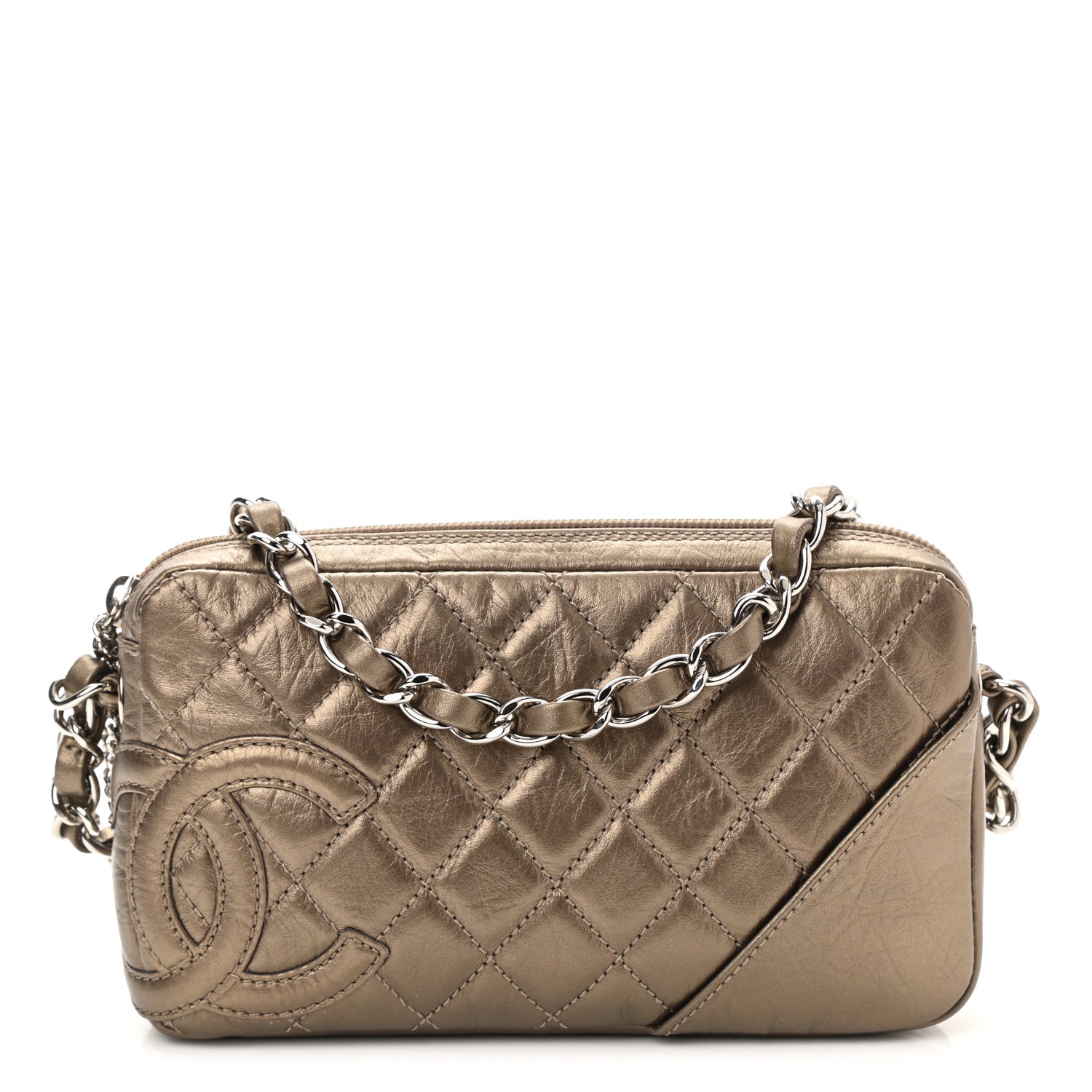 Chanel Metallic Aged Calfskin Quilted Cotton Club Pochette Bronze 1 of 12