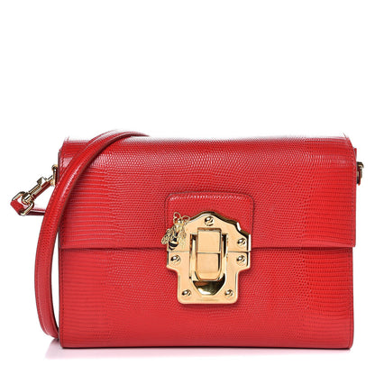 Dolce & Gabbana Iguana Calfskin Embossed Lucia Satchel Red 1 of 7