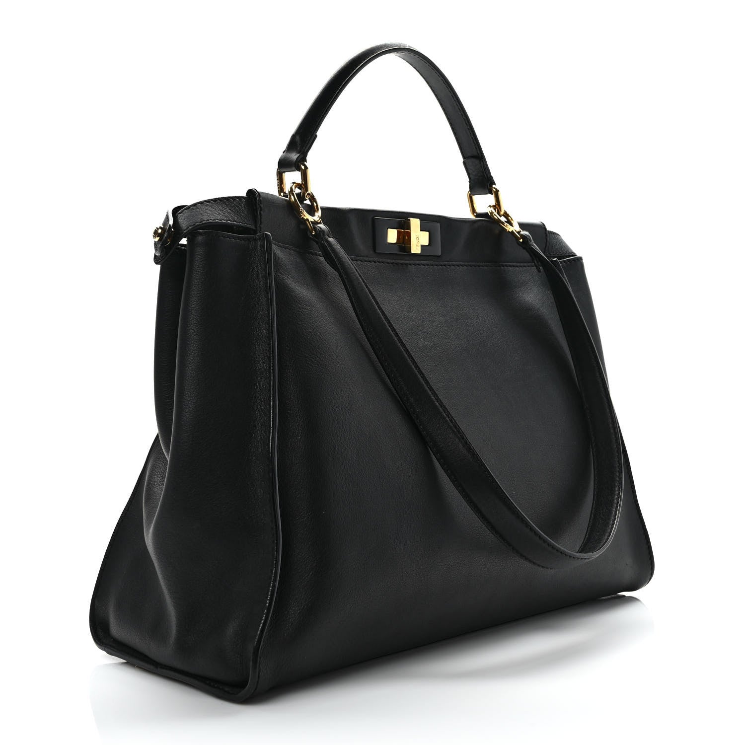 Fendi Vitello Seta Shiny Nappa Large Peekaboo Iconic Satchel Black 3 of 10
