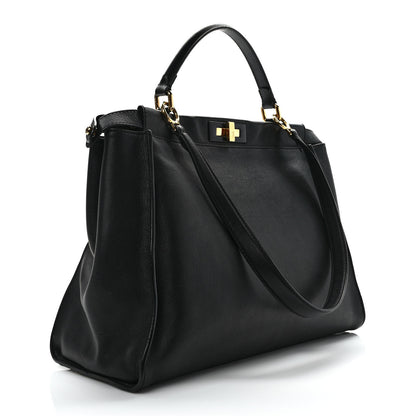 Fendi Vitello Seta Shiny Nappa Large Peekaboo Iconic Satchel Black 3 of 10