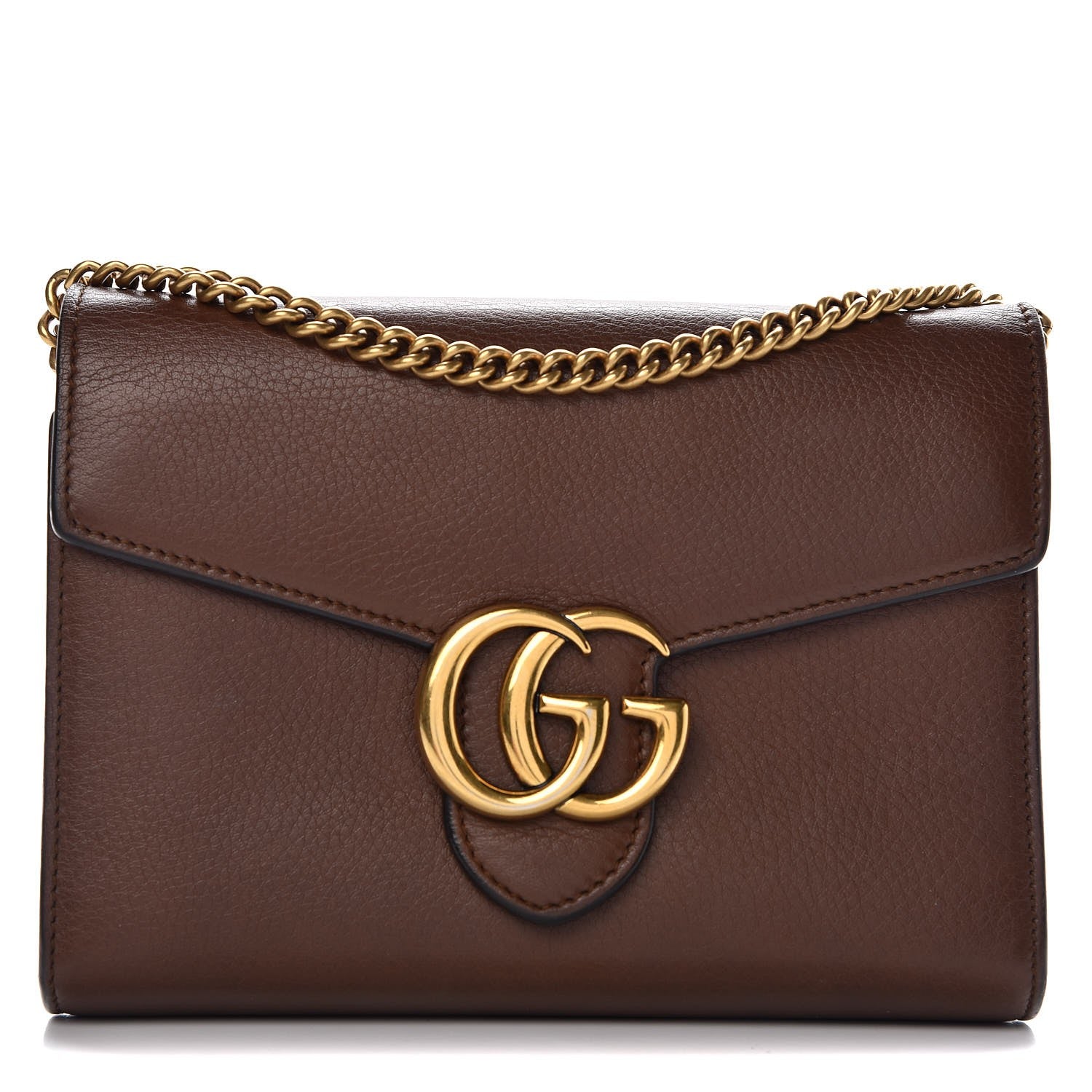 Gucci Cellarius Calfskin GG Marmont Chain Wallet Nut Brown 1 of 11