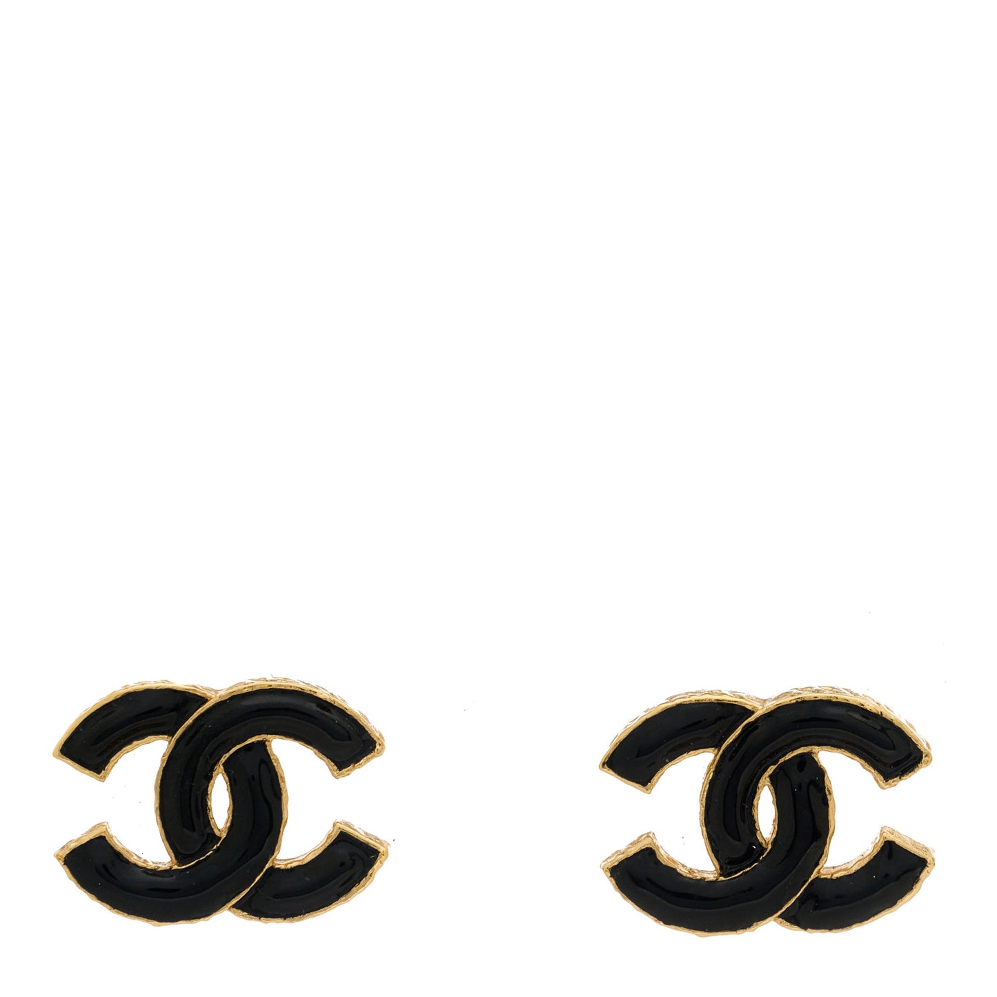 Metal Enamel CC Earrings Black Gold