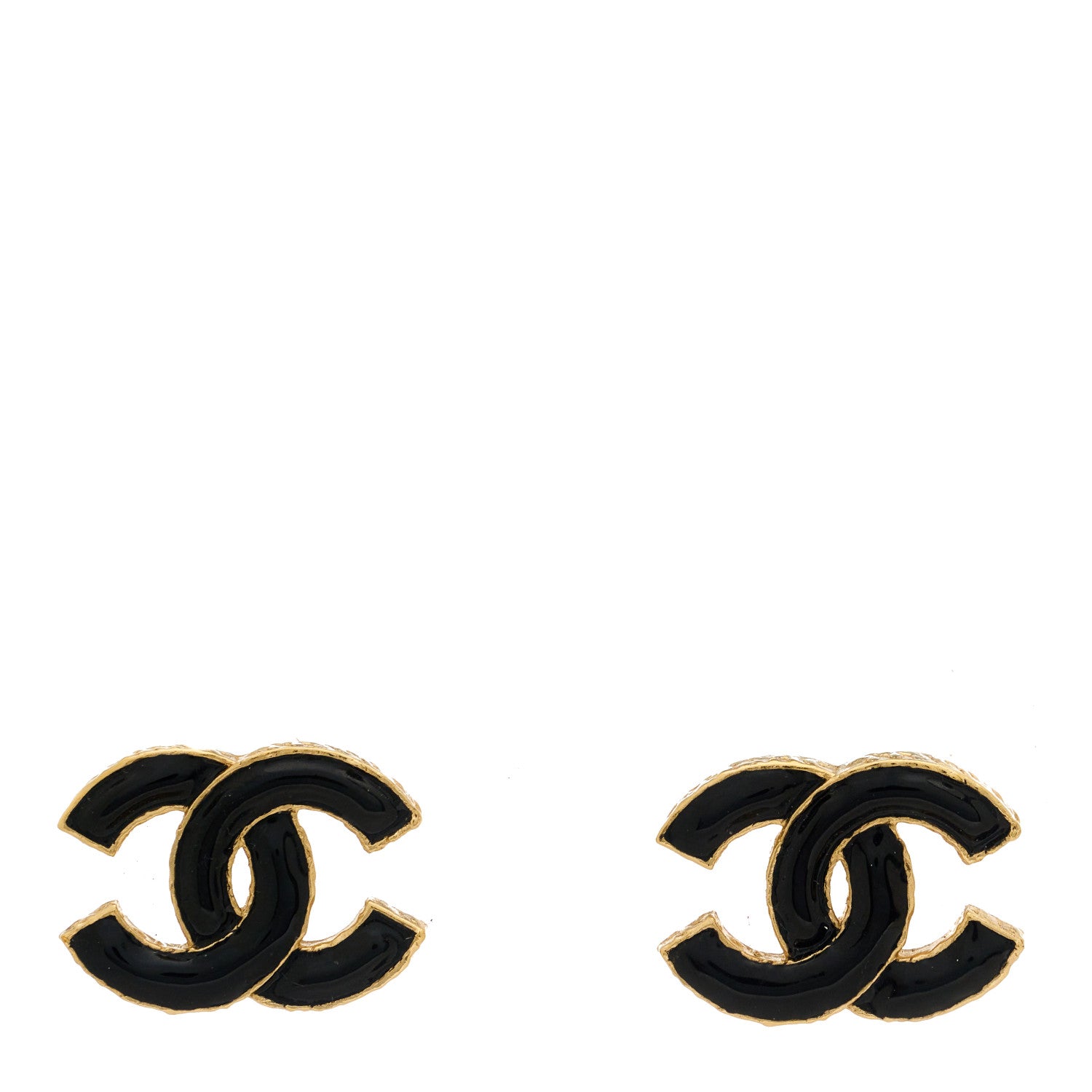 Chanel Metal Enamel CC Earrings Black Gold 1 of 5
