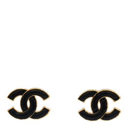 Chanel Metal Enamel CC Earrings Black Gold 1 of 5