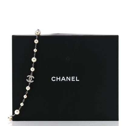 Chanel Graduated Pearl Crystal CC Long Necklace Silver 6 of 6