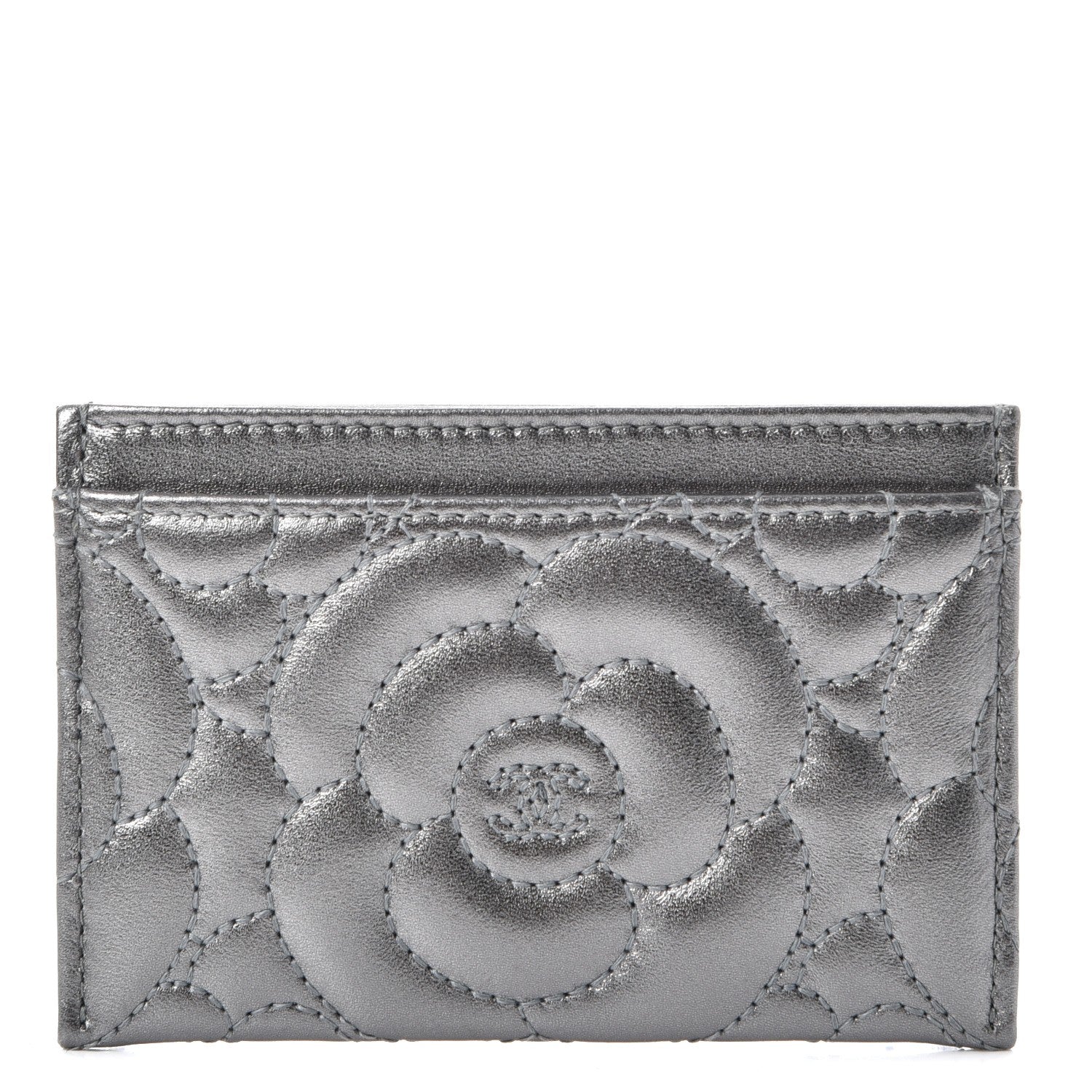 Chanel Metallic Lambskin Camellia Embossed Card Holder Silver 1 of 8