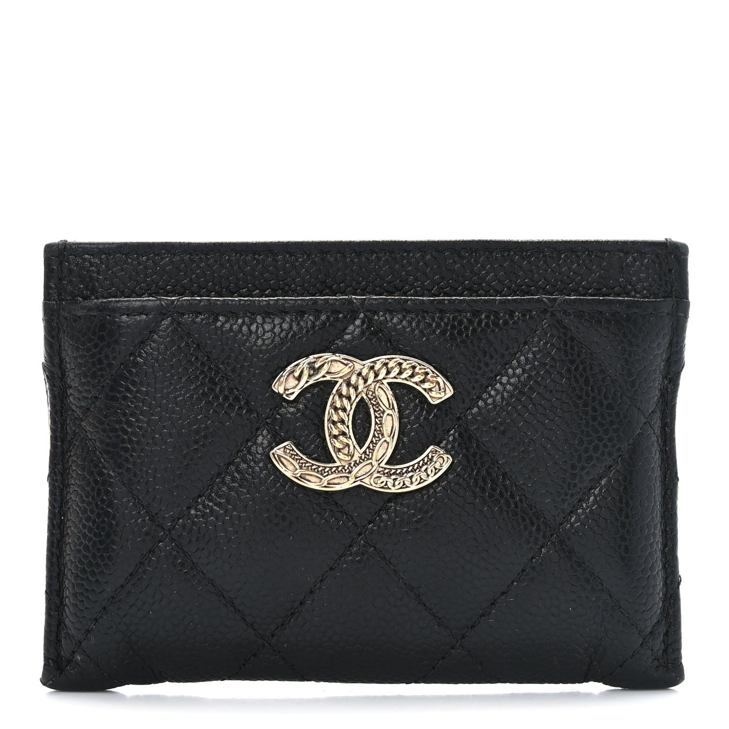 Caviar Quilted Multi Chain CC Card Holder Black